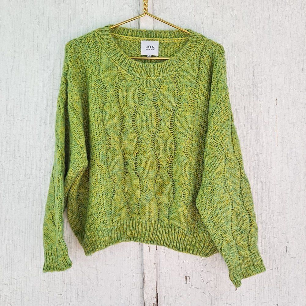 J.O.A Cropped Sweater Oversized Green Lime‎ Medium Women's Pullover